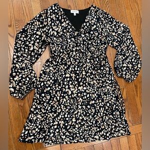 Gilli Black Dress with White and Tan Floral Pattern